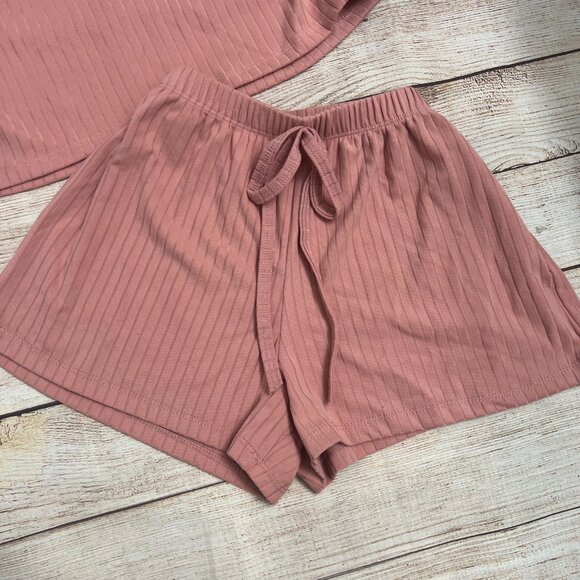 Capella Pink Ribbed Lounge Set Women's Size Small | 2PC Crop Top & Shorts | Cute - Picture 4 of 7